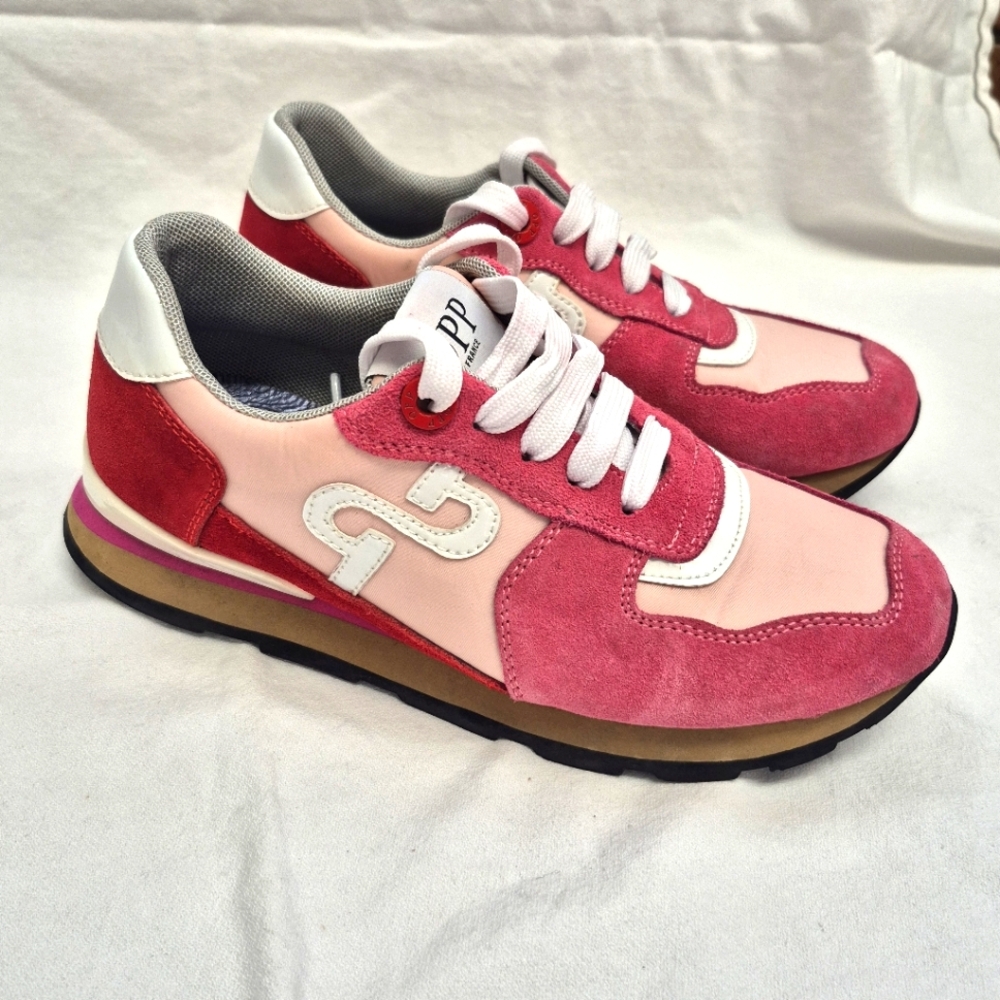 Opp France Sneakers Shoes Womens Sz 7.5 Pink Red Low Color Block Lace Up Comfort
